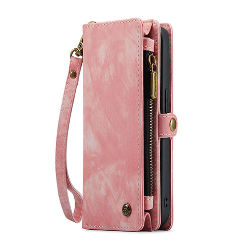 Custodia Portafoglio In Pelle Cover con Supporto C06S per Apple iPhone 15 Pro Rosa