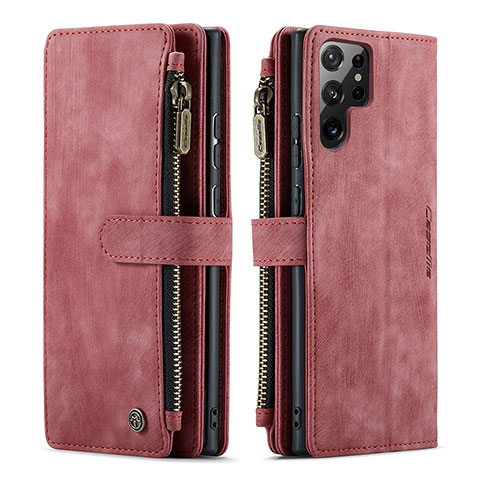 Custodia Portafoglio In Pelle Cover con Supporto C06S per Samsung Galaxy S21 Ultra 5G Rosso