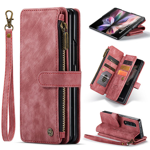 Custodia Portafoglio In Pelle Cover con Supporto CS1 per Samsung Galaxy Z Fold3 5G Rosso