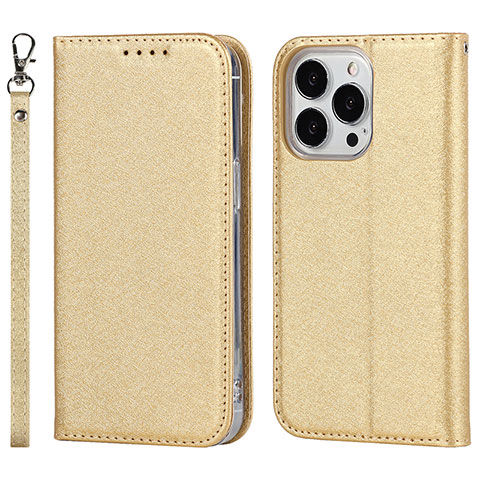 Custodia Portafoglio In Pelle Cover con Supporto D01T per Apple iPhone 15 Pro Max Oro