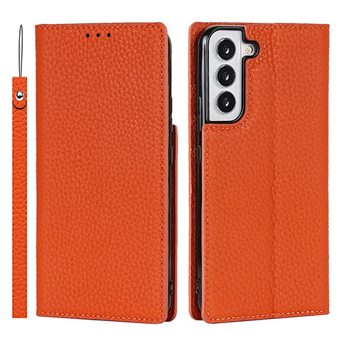 Custodia Portafoglio In Pelle Cover con Supporto D01T per Samsung Galaxy S21 5G Arancione