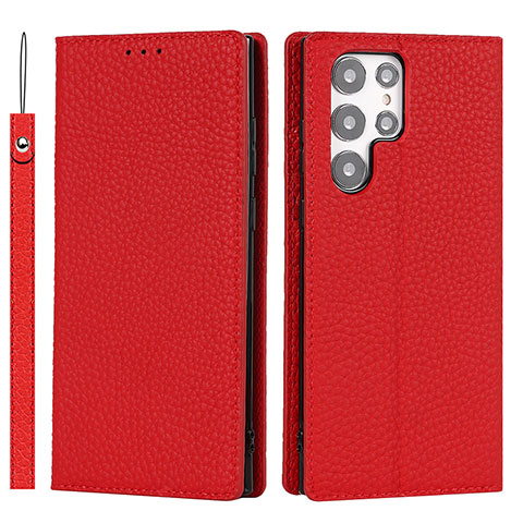 Custodia Portafoglio In Pelle Cover con Supporto D01T per Samsung Galaxy S21 Ultra 5G Rosso