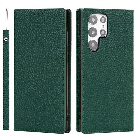 Custodia Portafoglio In Pelle Cover con Supporto D01T per Samsung Galaxy S22 Ultra 5G Verde