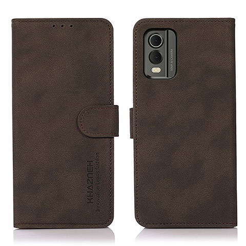 Custodia Portafoglio In Pelle Cover con Supporto D01Y per Nokia C210 Marrone