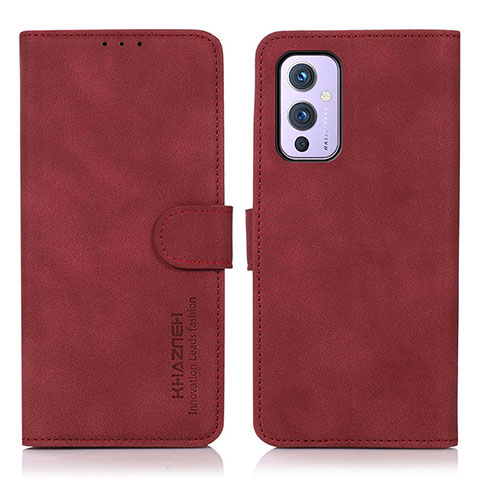 Custodia Portafoglio In Pelle Cover con Supporto D01Y per OnePlus 9 5G Rosso