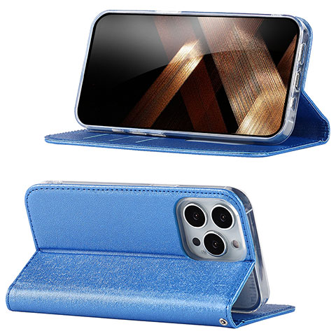 Custodia Portafoglio In Pelle Cover con Supporto D02T per Apple iPhone 13 Pro Blu