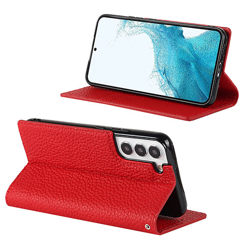 Custodia Portafoglio In Pelle Cover con Supporto D02T per Samsung Galaxy S22 5G Rosso