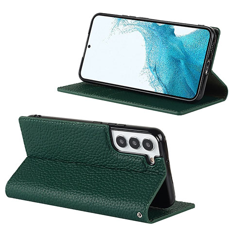 Custodia Portafoglio In Pelle Cover con Supporto D02T per Samsung Galaxy S22 5G Verde