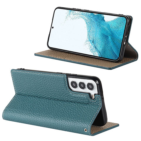 Custodia Portafoglio In Pelle Cover con Supporto D02T per Samsung Galaxy S22 Plus 5G Azzurro