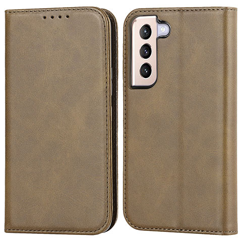 Custodia Portafoglio In Pelle Cover con Supporto D03T per Samsung Galaxy S21 5G Khaki