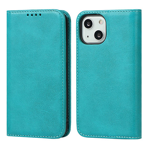 Custodia Portafoglio In Pelle Cover con Supporto D04T per Apple iPhone 14 Plus Ciano