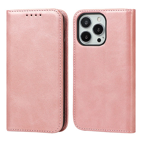 Custodia Portafoglio In Pelle Cover con Supporto D04T per Apple iPhone 14 Pro Max Rosa