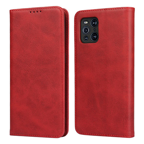 Custodia Portafoglio In Pelle Cover con Supporto D04T per Oppo Find X3 5G Rosso