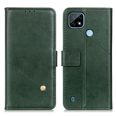 Custodia Portafoglio In Pelle Cover con Supporto D04Y per Realme C21 Verde