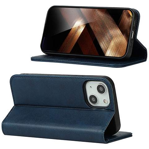 Custodia Portafoglio In Pelle Cover con Supporto D05T per Apple iPhone 14 Blu