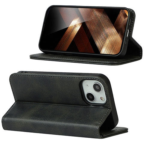 Custodia Portafoglio In Pelle Cover con Supporto D05T per Apple iPhone 15 Nero