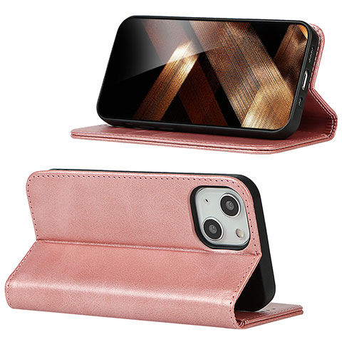 Custodia Portafoglio In Pelle Cover con Supporto D05T per Apple iPhone 15 Plus Rosa