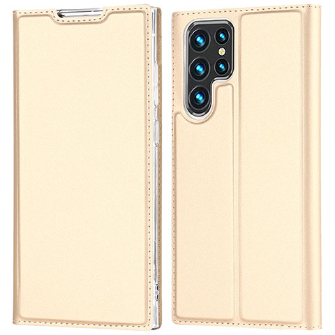 Custodia Portafoglio In Pelle Cover con Supporto D05T per Samsung Galaxy S22 Ultra 5G Oro