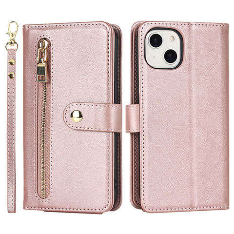 Custodia Portafoglio In Pelle Cover con Supporto D06T per Apple iPhone 14 Plus Oro Rosa