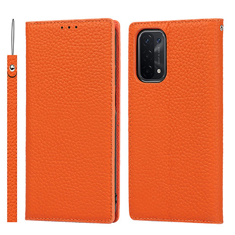 Custodia Portafoglio In Pelle Cover con Supporto D06T per Oppo A74 5G Arancione