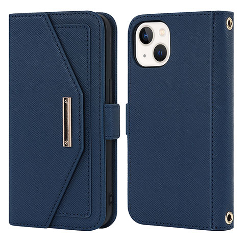 Custodia Portafoglio In Pelle Cover con Supporto D07T per Apple iPhone 14 Plus Blu