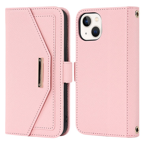 Custodia Portafoglio In Pelle Cover con Supporto D07T per Apple iPhone 14 Plus Oro Rosa