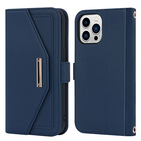 Custodia Portafoglio In Pelle Cover con Supporto D07T per Apple iPhone 15 Pro Max Blu