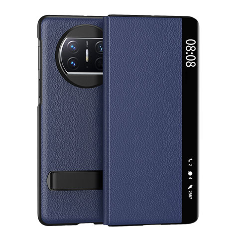 Custodia Portafoglio In Pelle Cover con Supporto GS1 per Huawei Mate X3 Blu