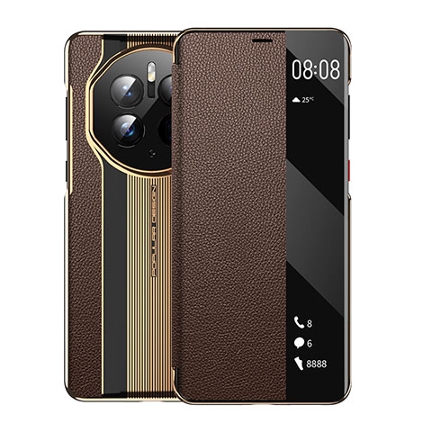 Custodia Portafoglio In Pelle Cover con Supporto GS2 per Huawei Mate 50 Pro Marrone