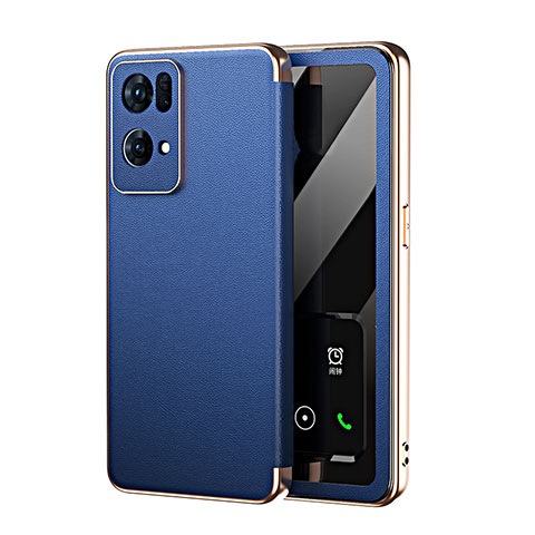 Custodia Portafoglio In Pelle Cover con Supporto GS2 per Oppo Reno7 Pro 5G Blu