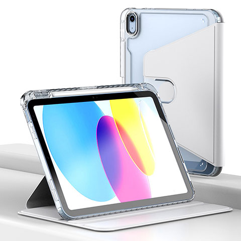 Custodia Portafoglio In Pelle Cover con Supporto H01 per Apple iPad 10.9 (2022) Bianco