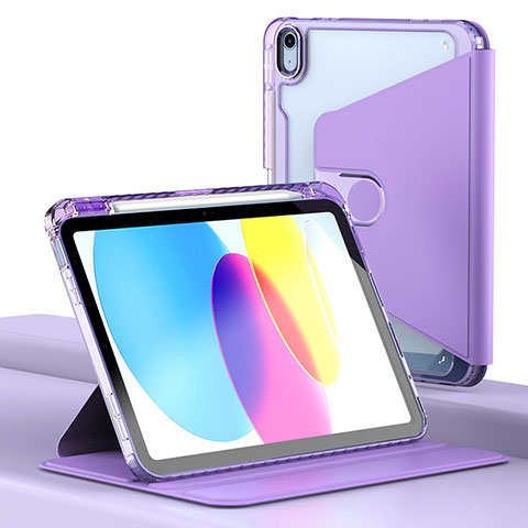 Custodia Portafoglio In Pelle Cover con Supporto H01 per Apple iPad 10.9 (2022) Viola