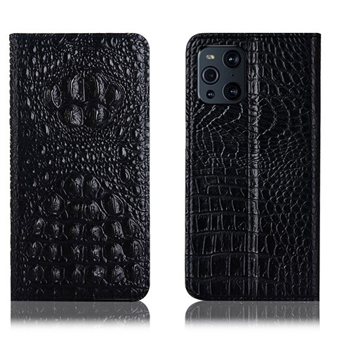 Custodia Portafoglio In Pelle Cover con Supporto H01P per Oppo Find X3 5G Nero