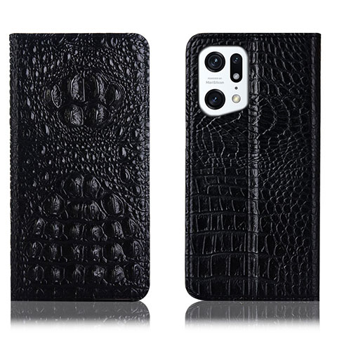 Custodia Portafoglio In Pelle Cover con Supporto H01P per Oppo Find X5 5G Nero