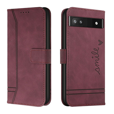 Custodia Portafoglio In Pelle Cover con Supporto H01X per Google Pixel 6a 5G Rosso