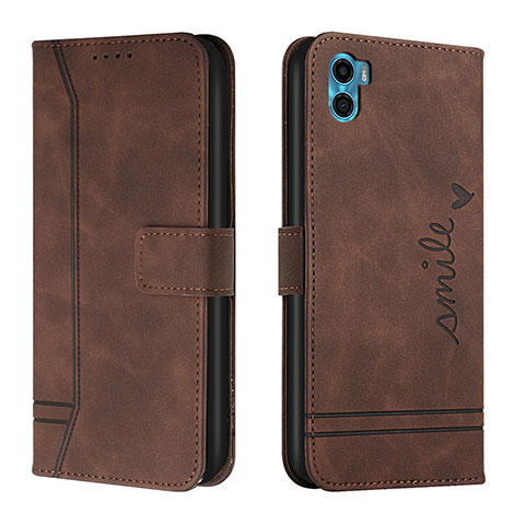 Custodia Portafoglio In Pelle Cover con Supporto H01X per Motorola Moto E22S Marrone