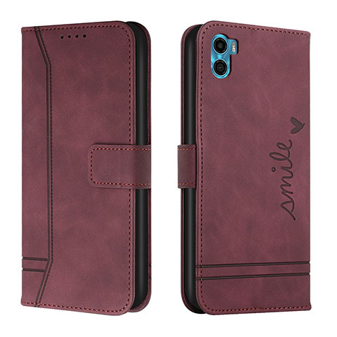 Custodia Portafoglio In Pelle Cover con Supporto H01X per Motorola Moto E22S Rosso