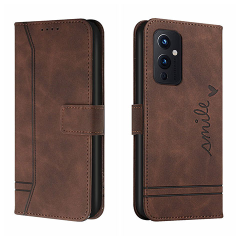 Custodia Portafoglio In Pelle Cover con Supporto H01X per OnePlus 9 5G Marrone