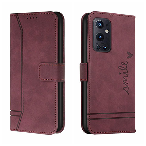 Custodia Portafoglio In Pelle Cover con Supporto H01X per OnePlus 9 Pro 5G Rosso