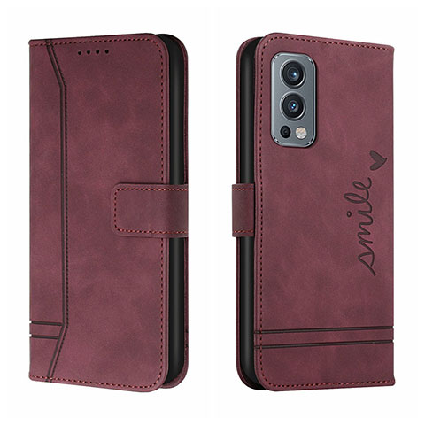 Custodia Portafoglio In Pelle Cover con Supporto H01X per OnePlus Nord 2 5G Rosso