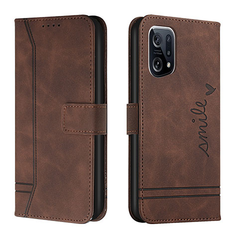 Custodia Portafoglio In Pelle Cover con Supporto H01X per Oppo Find X5 Pro 5G Marrone