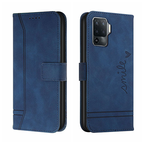 Custodia Portafoglio In Pelle Cover con Supporto H01X per Oppo Reno5 F Blu