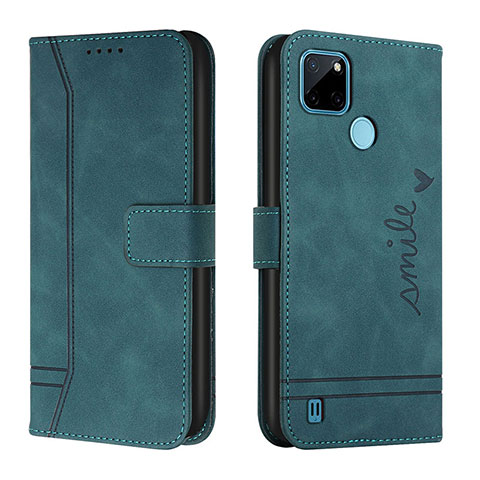 Custodia Portafoglio In Pelle Cover con Supporto H01X per Realme C21Y Verde