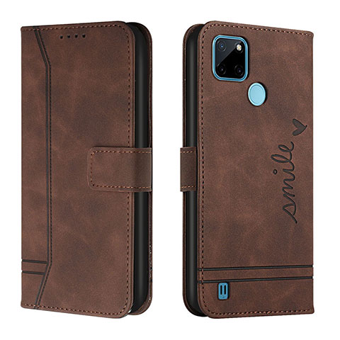 Custodia Portafoglio In Pelle Cover con Supporto H01X per Realme C25Y India Marrone