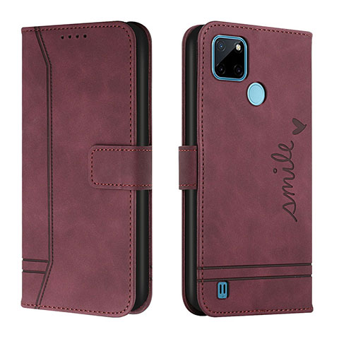 Custodia Portafoglio In Pelle Cover con Supporto H01X per Realme C25Y Rosso