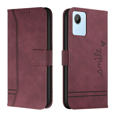 Custodia Portafoglio In Pelle Cover con Supporto H01X per Realme C30 Rosso