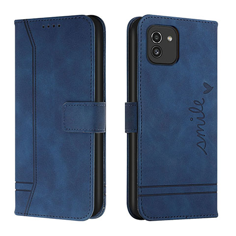 Custodia Portafoglio In Pelle Cover con Supporto H01X per Samsung Galaxy A03 Blu