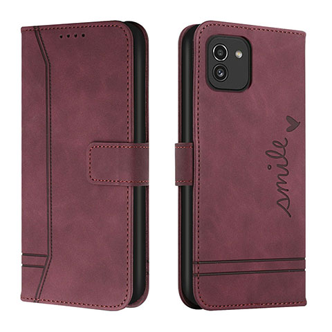 Custodia Portafoglio In Pelle Cover con Supporto H01X per Samsung Galaxy A03 Rosso