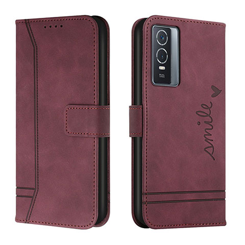 Custodia Portafoglio In Pelle Cover con Supporto H01X per Vivo Y76 5G Rosso