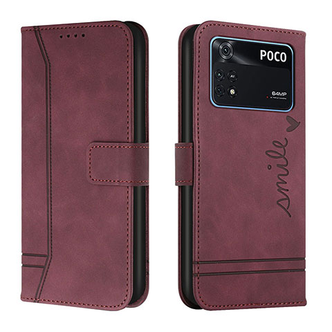 Custodia Portafoglio In Pelle Cover con Supporto H01X per Xiaomi Poco M4 Pro 4G Rosso